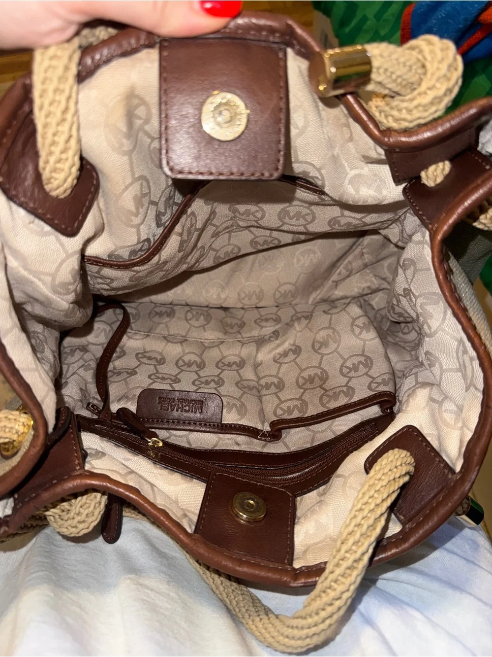 Michael Kors Tan Rope-Handled Tote with Brown Trim